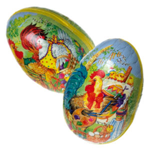 Paper egg w. cock & chickens - 15CM, 2 ASS.