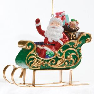 Santa in sleigh, poly/metal, w. string - 12X14CM
