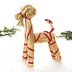 Straw goat w. ribbon, nature - 21CM