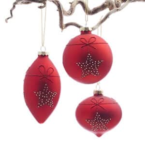 Glass ball, red, rhinestones, to hang - 8CM, 3 ASS.