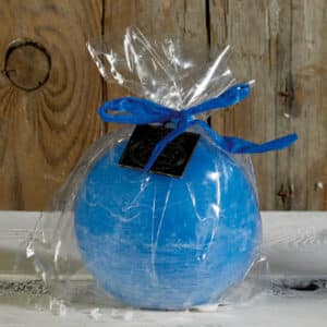 Ball candle w. ribbon, blue, Ø: 7,5cm