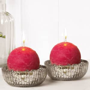 Ball candle w. ribbon, pink, Ø: 7,5cm