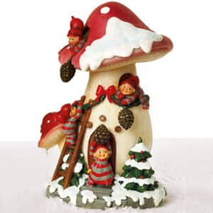 'Poly Pobra mushroom w. 4 baby pixies, 19 CM