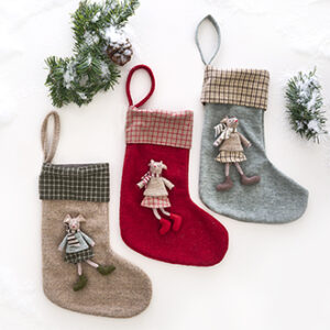 'Christmas stocking w. mouse, felt - '32X24CM, 3 ASS.