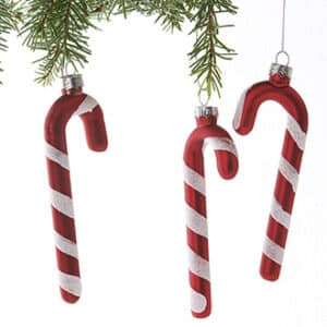 Candy cane, glass w. string, '12CM, 3/BOX
