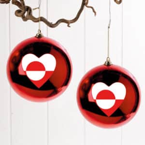 Glass ball, red w. greenlandic flag, '8CM, 1/BOX