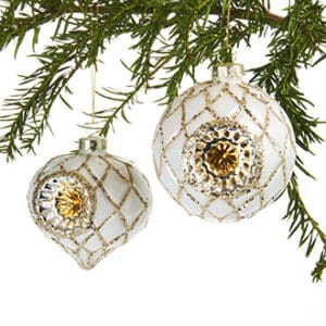 Glass ball, w. golddeco., to hang, 8CM, 2 ASS.