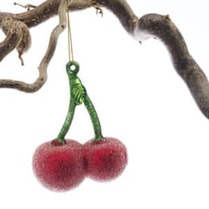 Glass hanging, glittery cherries, 9CM