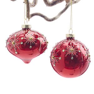 Glass hanging, red w. gold, 8CM, 2 ASS