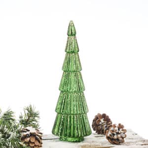 Glass hanging, tree w. glitter & led light, 30X10CM