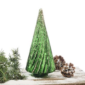 Glass hanging, tree w. glitter & led light, 25X10CM