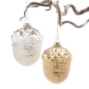 Glass hanging, glitter acorns, gold & silver, 9X6CM, 2 ASS.