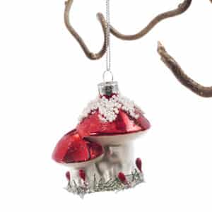 Glass hanging, Mushrooms w. pearls, 6X7CM