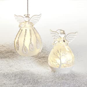 Angel, glass, w. decoration and led light , to hang, 12CM, 2 ASS.