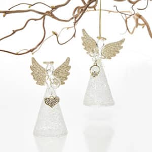 Angel, glass, w. glitter, 9CM, 2 ASS.