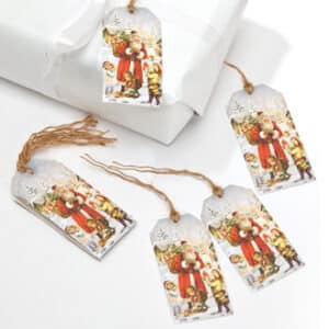 Manila gift tags w. classic santa, 4X8CM, 2 ASS., 8/BAG