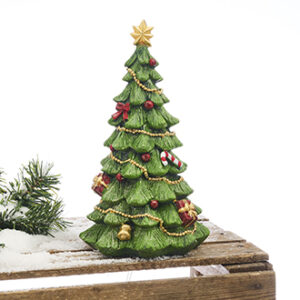 Christmas tree poly, w. deco. & glitter, 25X14CM