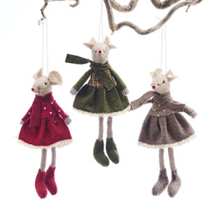 Christmas mouse, hanging, textile, 16CM, 3 ASS.