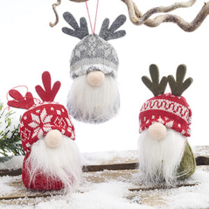 Santa head w antlers, textile, 12CM, 3 ASS.