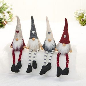 Gnome, fabric, w. hanging legs, red/grey, 25CM, 4 ASS.