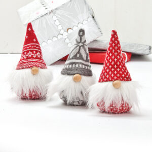 Red/grey pixy gnome, fabric, 10CM, 3 ASS.