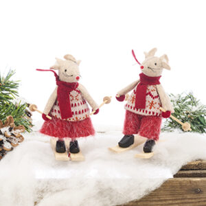 Skiing Christmas mouse, standing, textile, 11CM, 2 ASS.