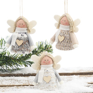 Angel w. heart. stands and hangs, textile, 7CM, 3 ASS.