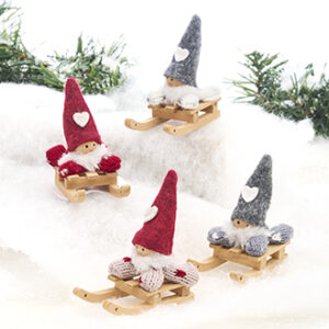 Pixy, on sledge, red/grey, textile, 6CM, 4 ASS.