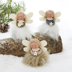 Angel, fabric w. fake fur, 8CM, 3 ASS.