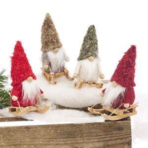Skiing santa gnomes, textile, 12CM, 4 ASS.