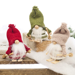 Skiing santa gnomes, knitted hat, textile, 8CM, 3 ASS.