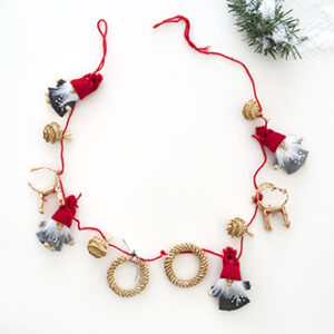Pixy garland (8 pixies),red/grey, 120cm