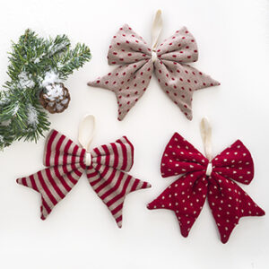 Decoration bows. strpes, dots, knit, 23X18CM, 3 ASS.