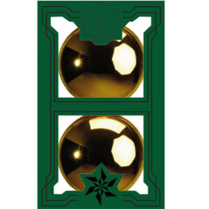 Glass ornaments, shiny gold, 8cm. balls, green gift box, 2/box