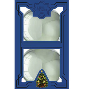 Glass ornaments, shiny silver, 8cm. balls, blue gift box, 2/box