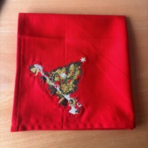 Dinner napkin, red, embroidered christmas tree, fabric, 40x40cm 2/bag