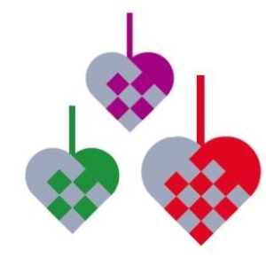 Braided hearts, 7,5/9 & 12cm, with silver, 10/bag